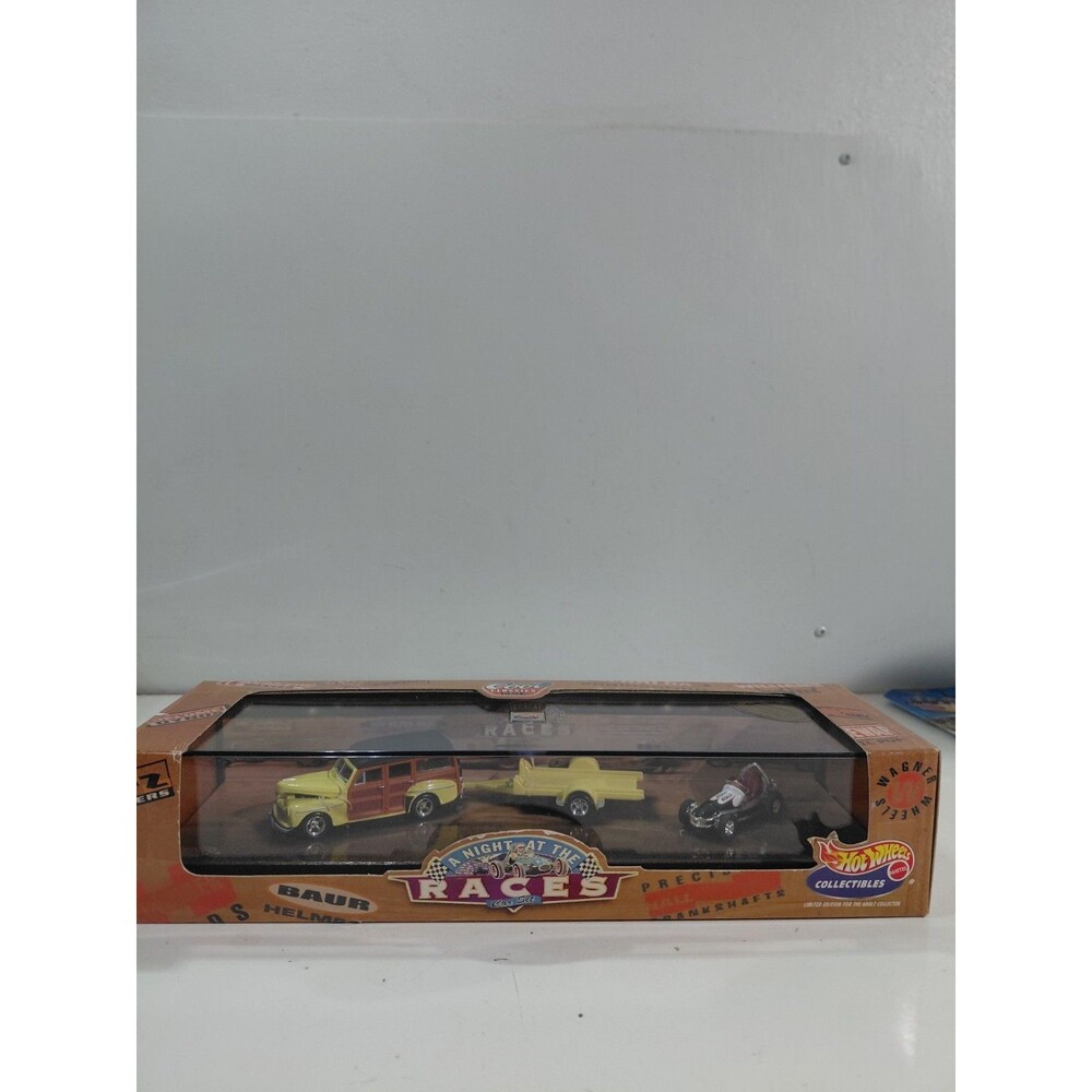 NIP Hot Wheels Night at the Races 1:64 Die Cast Set (Ford Woodie & Sprint Car)